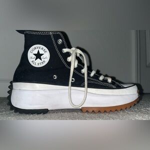 Converse Black and White High-Tops with Brown Sole